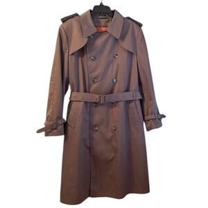 Stormport Trench Coat Brown Belted Men’s 40R Trench Coat Zip-Out Plaid Liner EUC